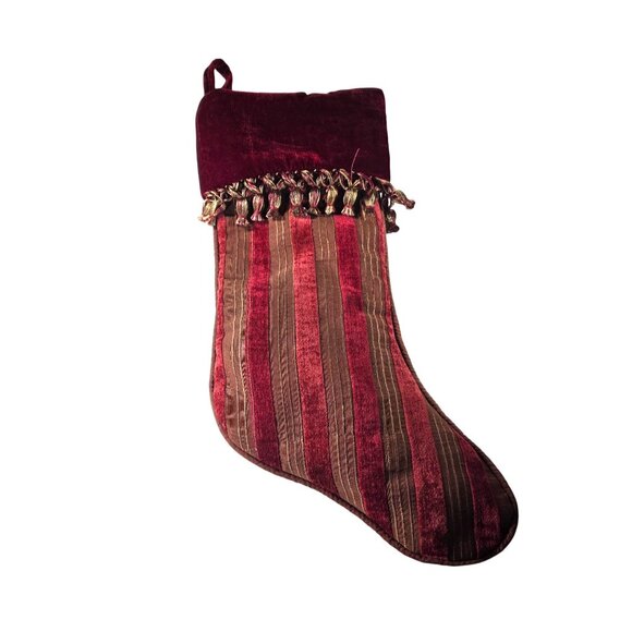 Set Of 5 christmas stockings Red Gold Striped Tassel Trim holiday decor festive - Picture 3 of 8